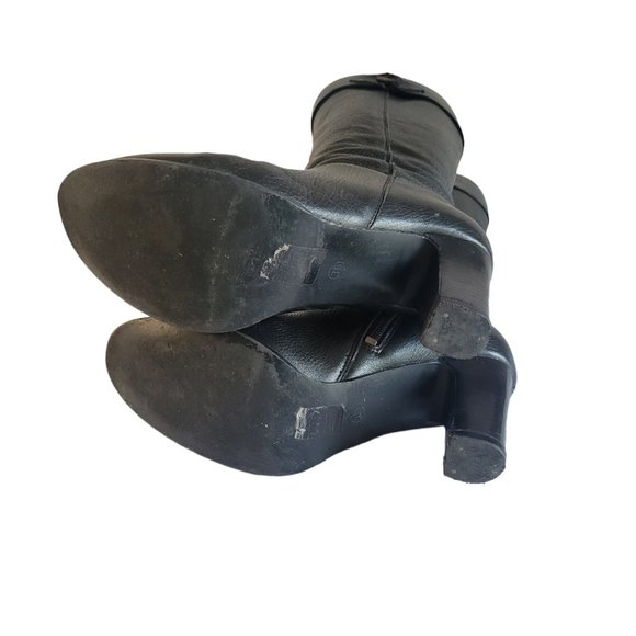 Jones Bootmaker Black Leather Tall Boots Size 38 EU 7.5 US EUC Chunky 3" Heel - Picture 8 of 8